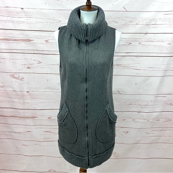 Zara Long Line Wool Zip Cowl Funnel Neck Tunic Sweater Vest - Picture 1 of 10